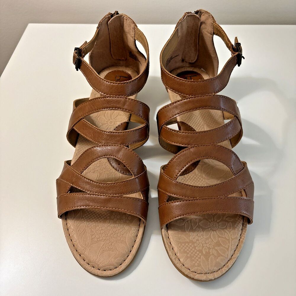 b.o.c Brown Wedge Gladiator Sandals Back Zip Cushioned Insole Excellent 11M - Picture 2 of 8